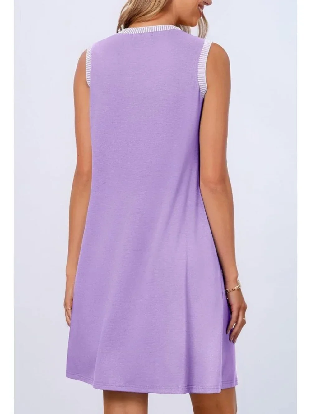 Women's Lilac Sleeveless Tank Cruise Shift Swing Sundress Stylish Mini Dress
